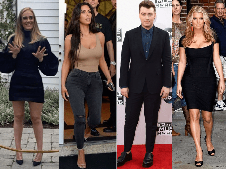 Photo collage de Adele, Kim Kardashian, Sam Smith et Jessica Simpson concernant leur perte de poids de stars
