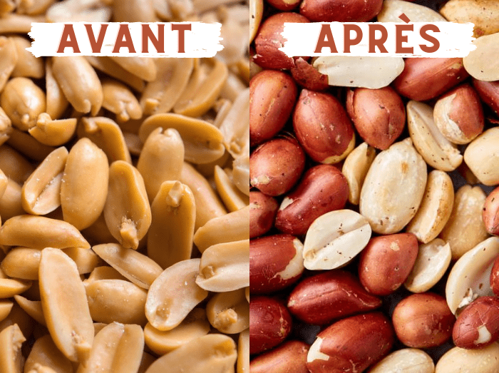 Photomontage de cacahuètes grillées avant et après